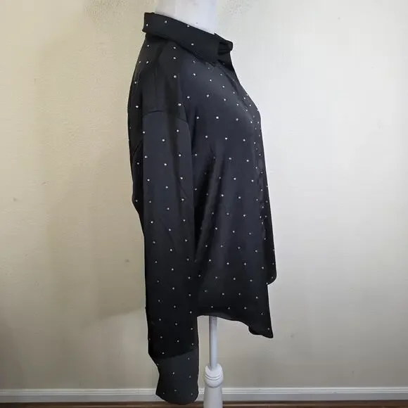 Good American Black Rhinestone Button Satin Oversized Shirt Size XXS/XS $159 - Picture 2 of 7